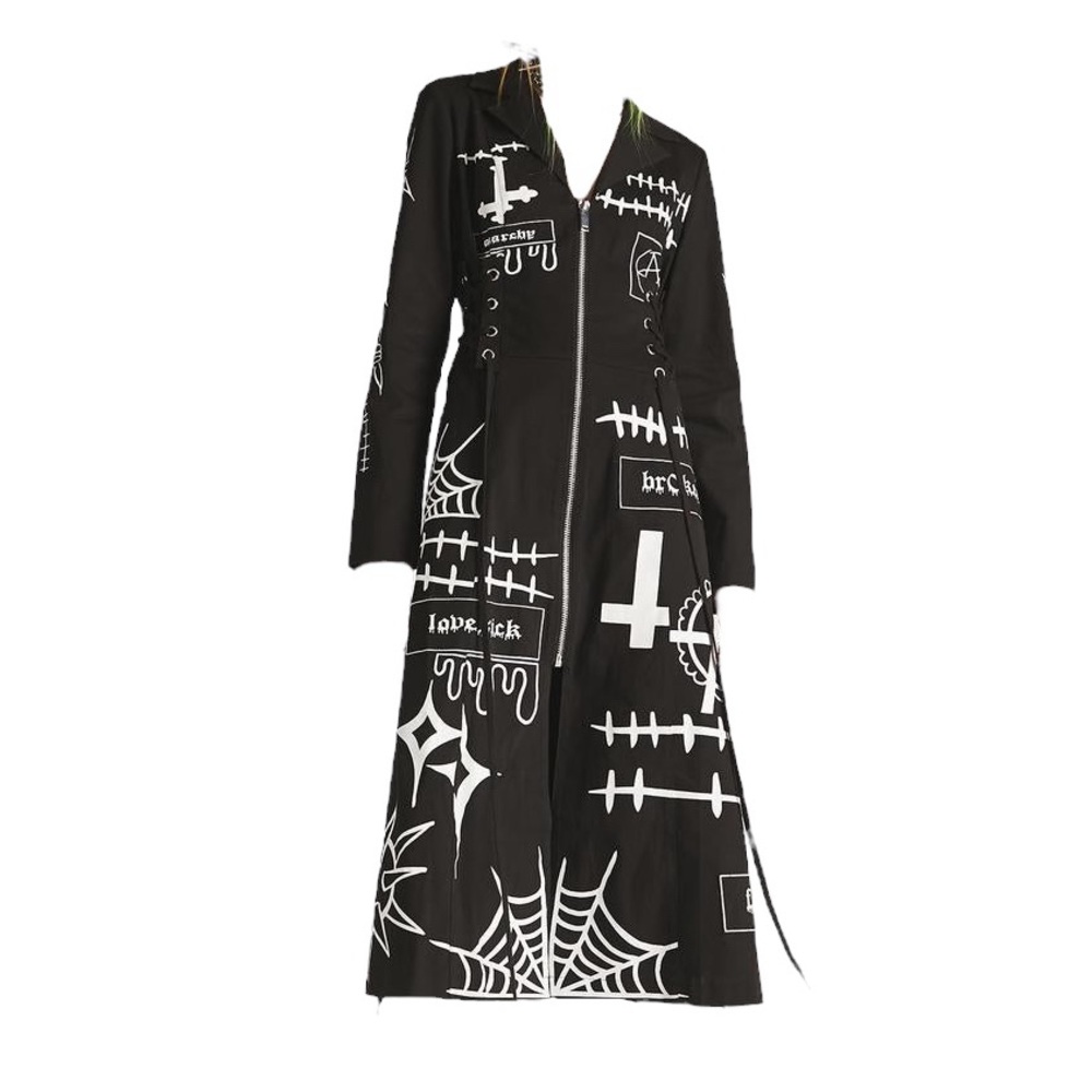 Dolls Kill x Broken Brainz Gray Skiez Graphic Trench Coat Medium